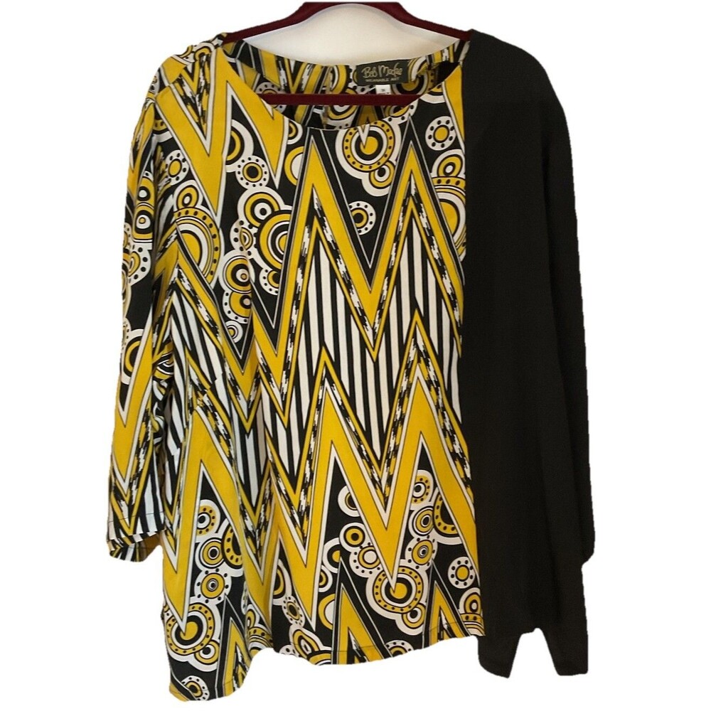 Bob Mackie Wearable Art Blouse 3X Black Yellow White GEOMETRIC